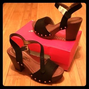 Nature Retro black Faux suede platform SANDALS